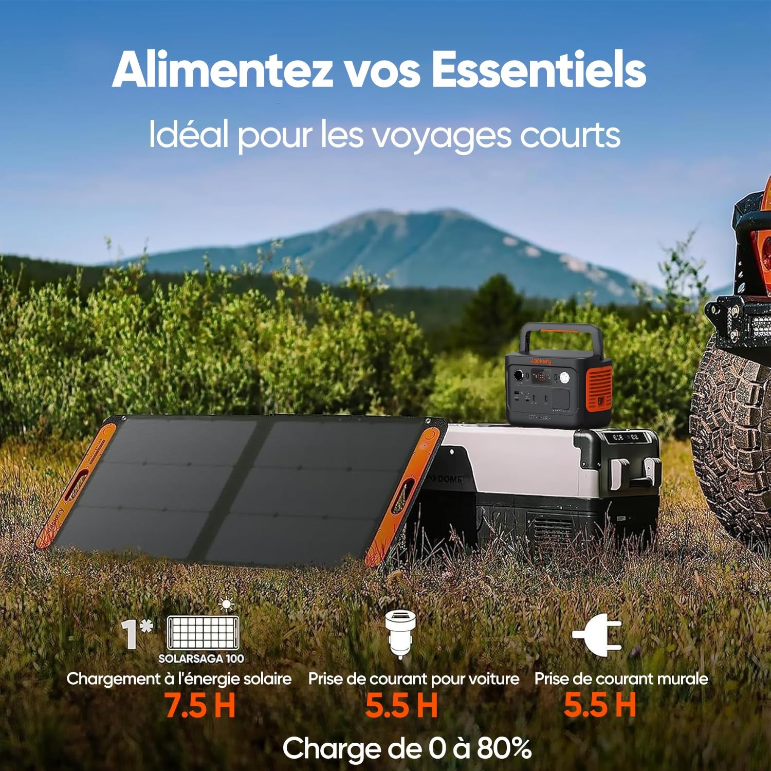 Jackery SolarSaga 100W Panneau Solaire Portable Bifacial pour Station Électrique Explorer 240V2/500/1000V2, Chargeur Solaire Pliable avec Sorties USBC/A pour Camping, Plein Air et Camping-cars