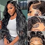 XUBULO Body Wave Lace Front Wigs Human Hair - 13x4 HD Transparent Lace Frontal Wigs Human Hair 180% Density Brazilian Virgin Glueless Wigs Human Hair Pre Plucked with Baby Hair Natural Color 24 Inch
