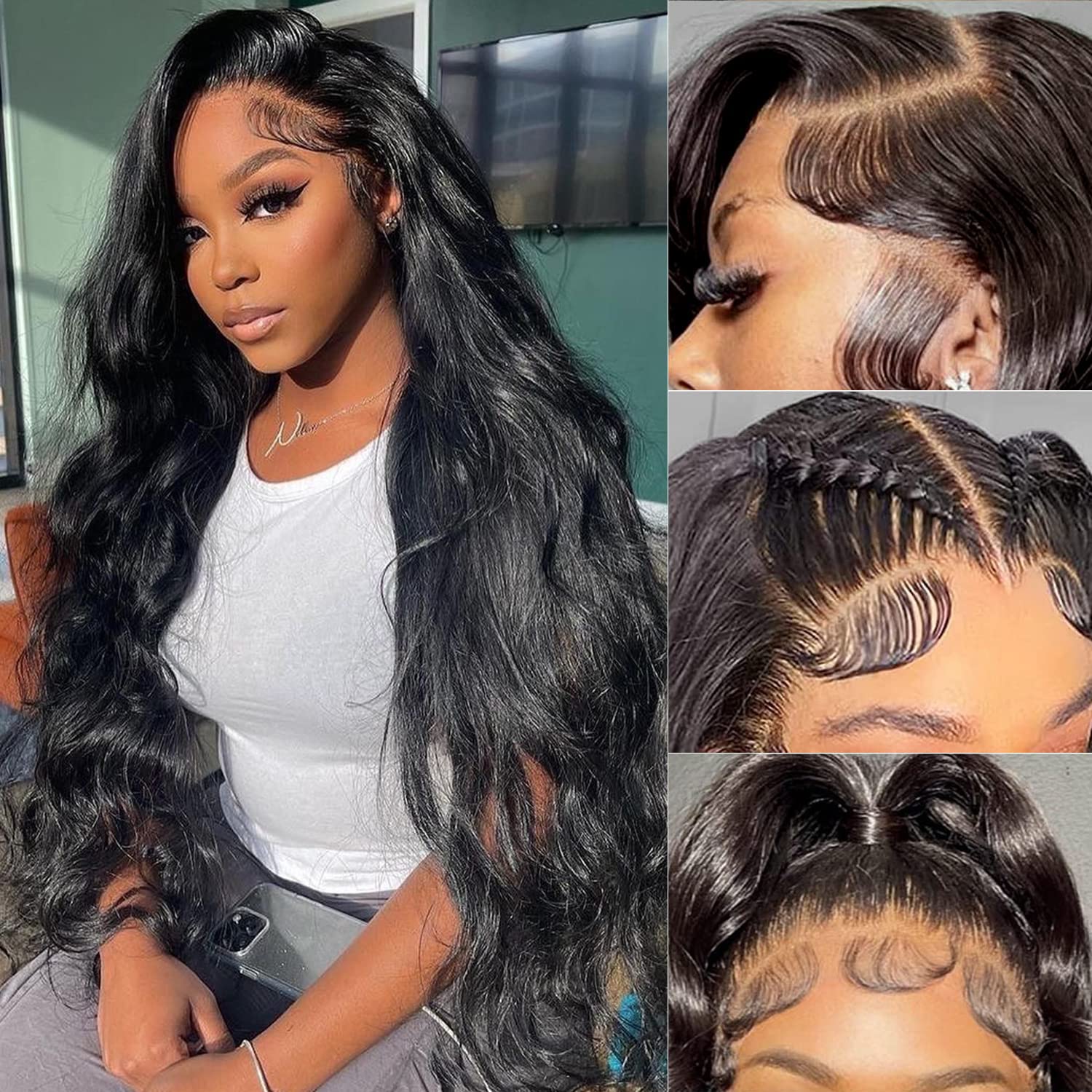 XUBULO Body Wave Lace Front Wigs Human Hair - 13x4 HD Transparent Lace Frontal Wigs Human Hair 180% Density Brazilian Virgin Glueless Wigs Human Hair