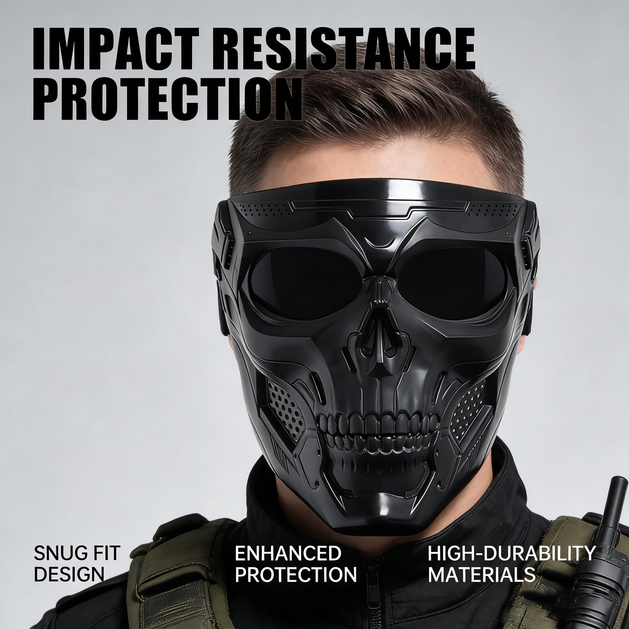 Airsoft Paintball Full Face Mask BBS Shooter CS Game Halloween Cosplay Party Tactical Steel Mesh Mask Protective Equipment (Silver Black