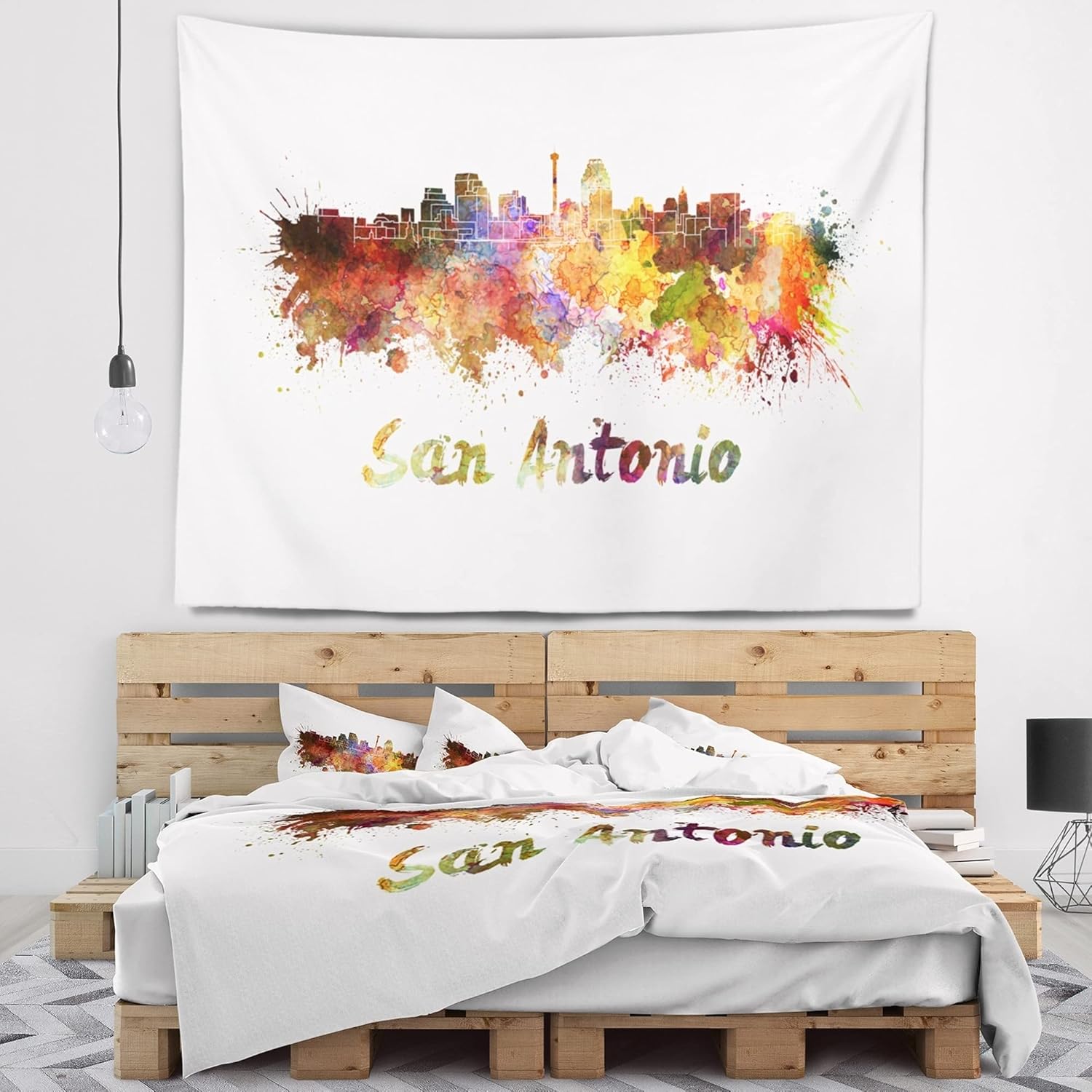 Designart ' San Antonio Skyline' Cityscape Tapestry Blanket Décor Wall Art for Home and Office x Large: 92 in. x 78 in