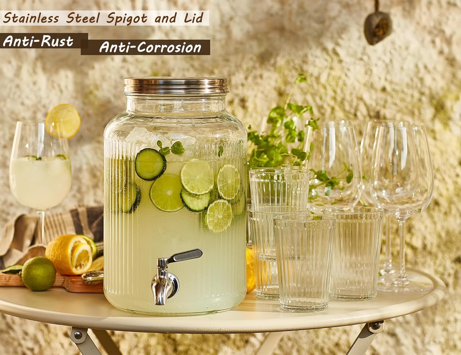 1.5 Gallon Glass Drink Dispenser with Spigot, Large Glass Juice Beverage Water Jar for Party and Summer Fridge, With Temperature Sticker for Kombucha Continuou Brewing,Clear