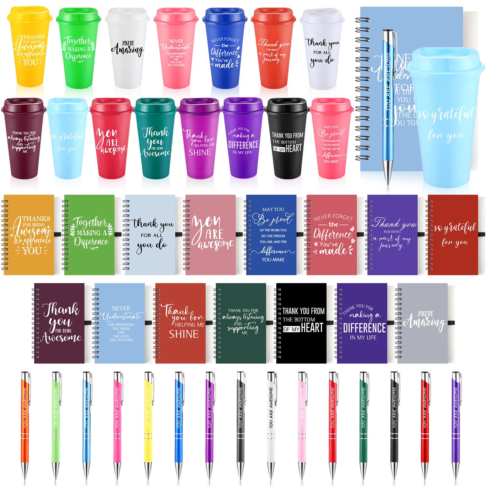 AmazingSpark Lot de 45 gobelets à café en plastique réutilisables avec couvercle et stylo pour le personnel, l'équipe et les enseignants (473 ml)