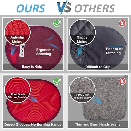 Miniatura 4 de KooMall - Juego de soportes de silicona para ollas fáciles de poner y quitar, almohadillas calientes multiusos para cocina, salvamanteles, manoplas