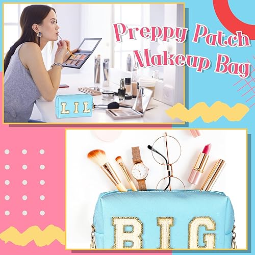 Miniatura 7 de Hillban 2 piezas Big Little Sorority Gifts Preppy Bolsa de cosméticos de piel sintética con parche de letras, bolsa de maquillaje, bolsa de