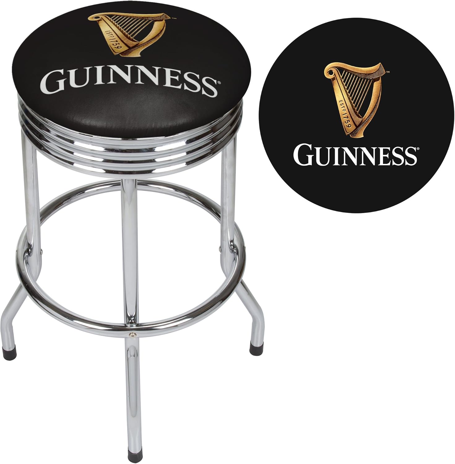 Trademark Gameroom Guinness Chrome Ribbed Bar Stool Harp