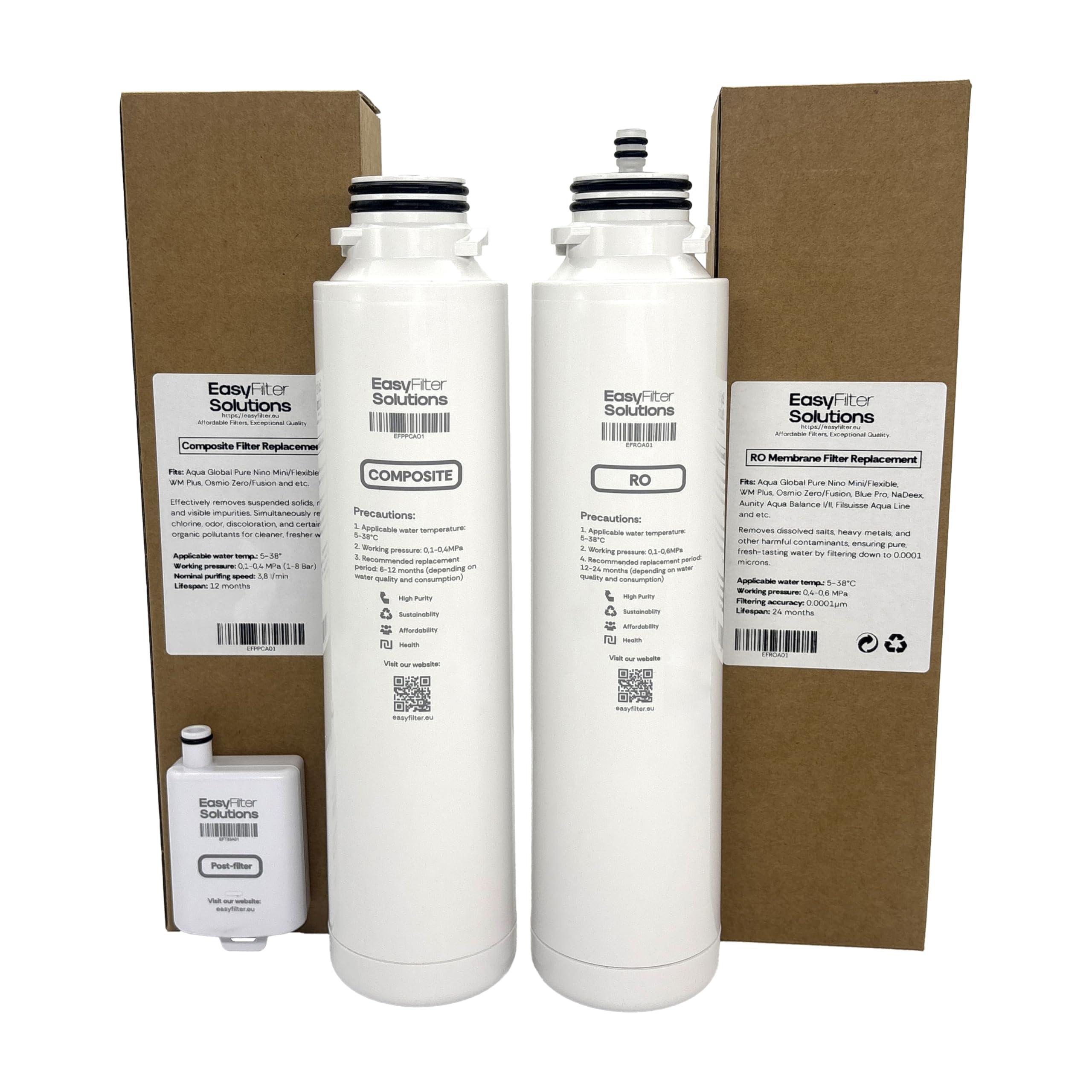 EasyFilter Filtersatz passt für Aqua Global Wasserbar (2018-2024) | Composite, RO-Membran & Antibakterieller Hygienenachfilter | Für Mini/Flexible Touch und andere (Composite + RO + Hygienenachfilter)
