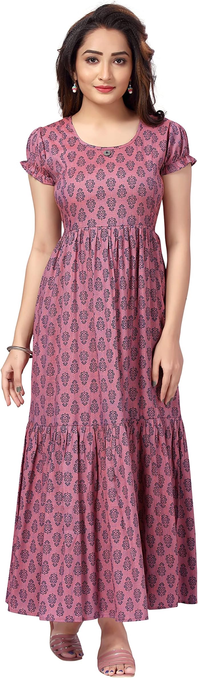CEE 18 Cotton Rayon A-Line Flared Maternity Feeding Kurti for Women with Zippers | Maxi Gown Dress for Women | Breastfeeding Dress for Mothers | Feeding Kurti for Women | Maternity Wear for Women