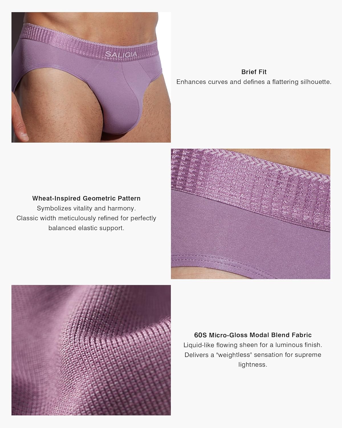 SALIGIA Men’s Briefs Sexy, Tag-Free & 60s Luminous Modal-Cotton Blend Underwear with Supportive No-Fly Pouch 3-Pack