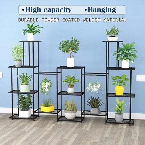 Miniatura 2 de Twhep Soporte alto para plantas de varios niveles, 13 niveles, multifuncional, para plantas de interior, estante decorativo de acero negro para