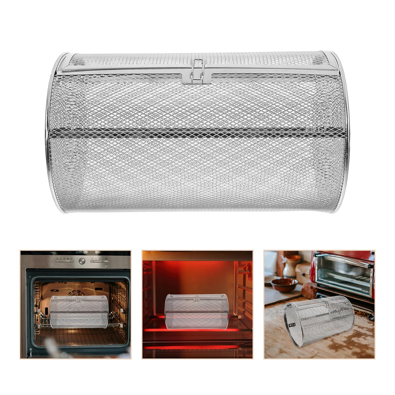 Jaula Giratoria para Asar Acero Inoxidable 180X300 MM Cesta para Horno y Barbacoa Soporte para Verduras Brochetas y Frutos Secos Accesorio Práctico para Cocina y Parrilla