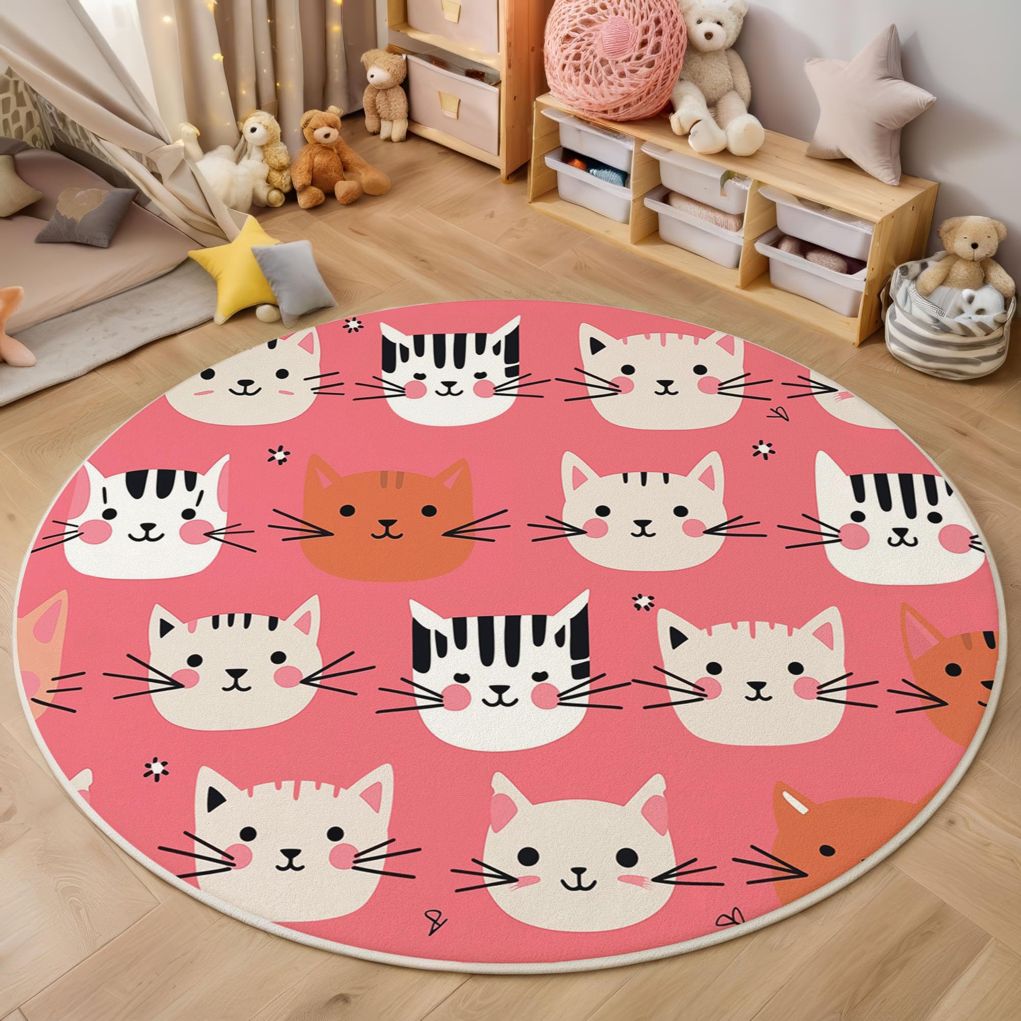 Tapis rond chat rose de 160cm pour illuminer une chambre d'enfant
