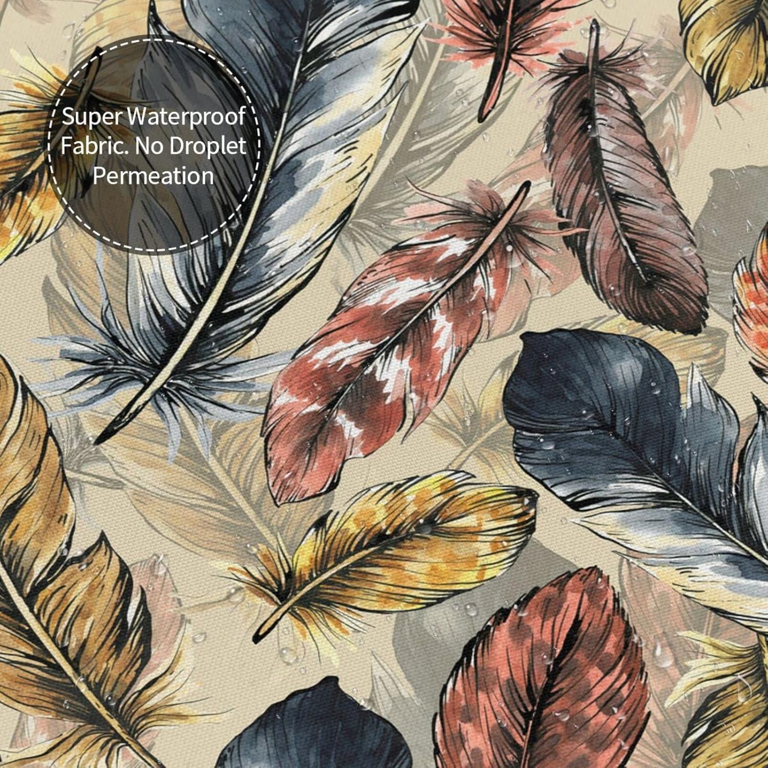 Boho Feather Shower Curtain Liner Fabric for Bathroom Water-Proof with 12 Hooks Quick-Drying Weighted Hem Durable and Washable Shower Curtains Set 60 X72 Inches