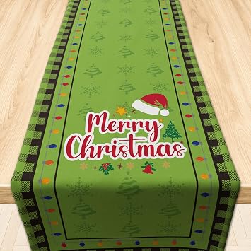 Christmas Decorations - Xmas Tree Snowflake Santa Hat Table Runner