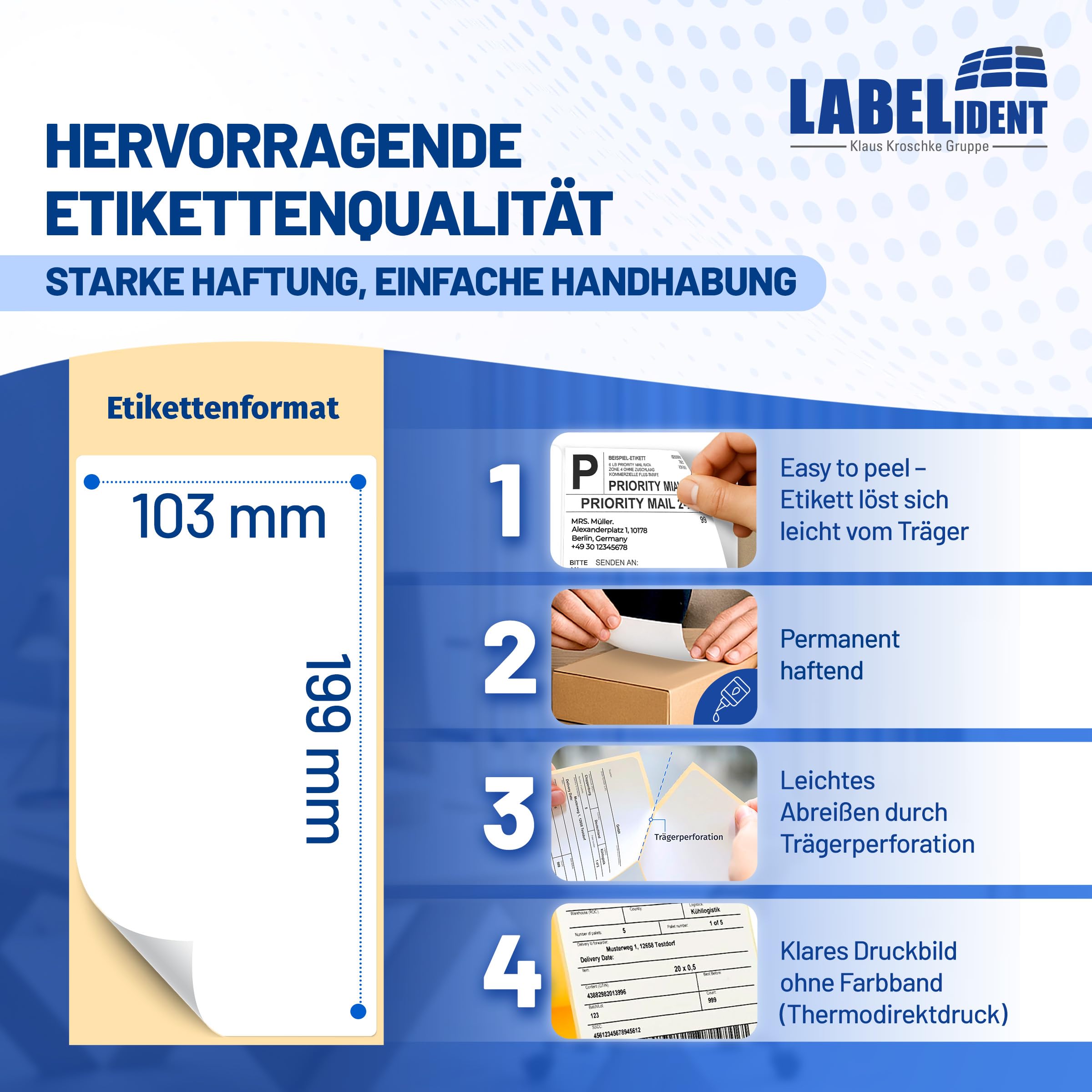 Labelident Versandetiketten 103 x 199 mm - Thermo-Falzetiketten Leporello, 2.000 Etiketten, selbstklebend für DHL