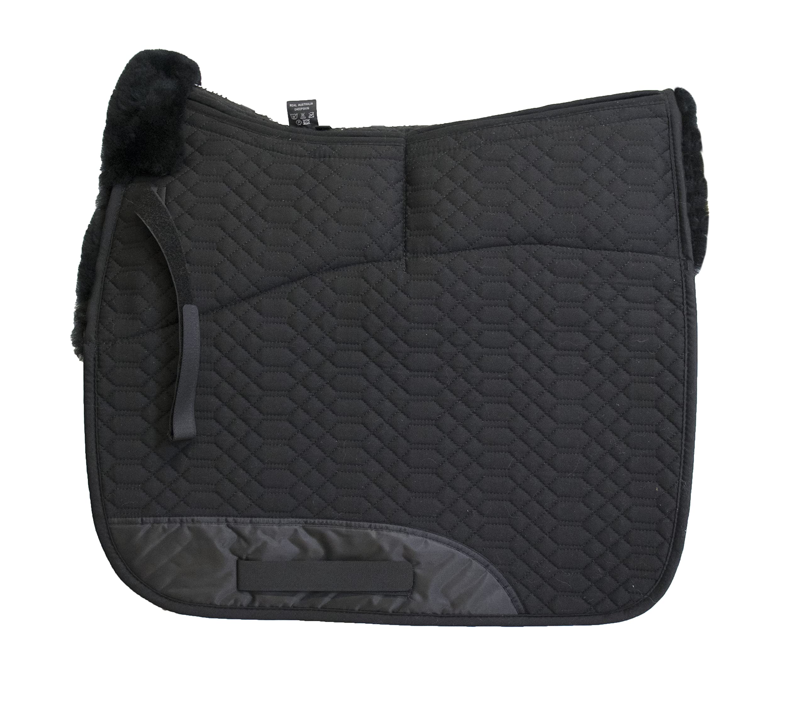 Engel Reitsport Schabracke Dressur Steppstoff Lammfell Sattelbereich Half Lined Fellkranz schwarz