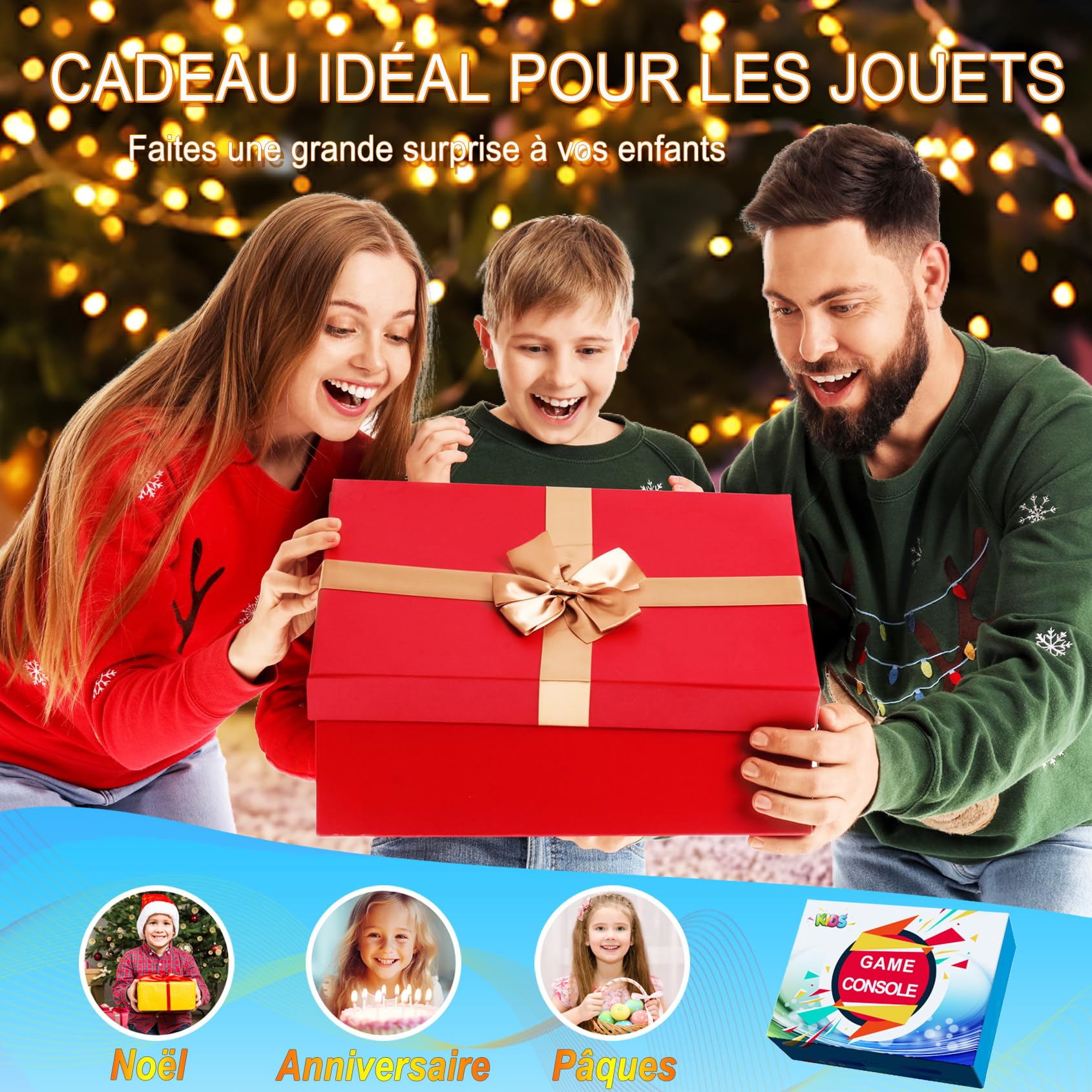 32 Bit Console de Jeux Portables pour Enfants avec 139 Jeux Vidéo, Lecteur de Jeu avec écran IPS de 3,0" Batterie Rechargeable, Jeu de Voyage Cadeaux Jouets pour Garçons Filles (Bleu)