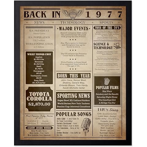 Monem Art Back in 1977 Poster - Newspaper Print - Fun Facts Art - Year 1977 in Review Sign - Birthday Gift Idea - Birth Newspaper Art - Great Office or Party Decor - 8x10 UNFRAMED Wall Art