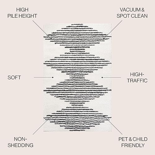 Miniatura 2 de JONATHAN Y MOH408A-8 - Alfombra de pelo largo geométrico con rayas de olmo y diamantes, estilo bohemio, contemporáneo, glamuroso, fácil de limpiar,