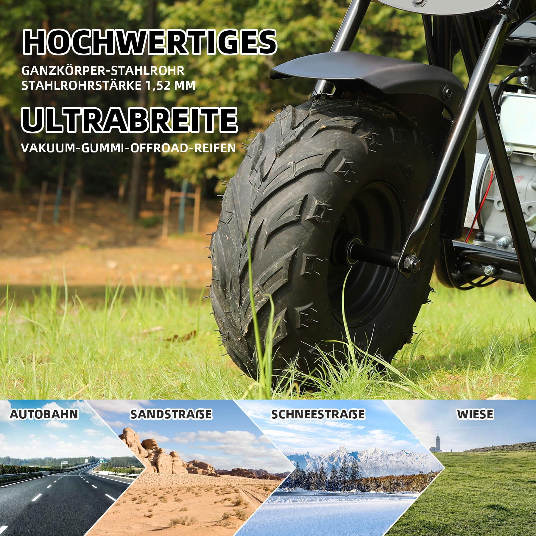 Oryxearth 105CC 4-Takt Dirt Bike Pocket Bike, Kinder Crossbike Benzin, Breitreifen Offroad Rad, Kinder DirtBike, Motocross Motorrad, DIY-Aufkleber Mini Motorrad ab 13 Jahre (Schwarz)