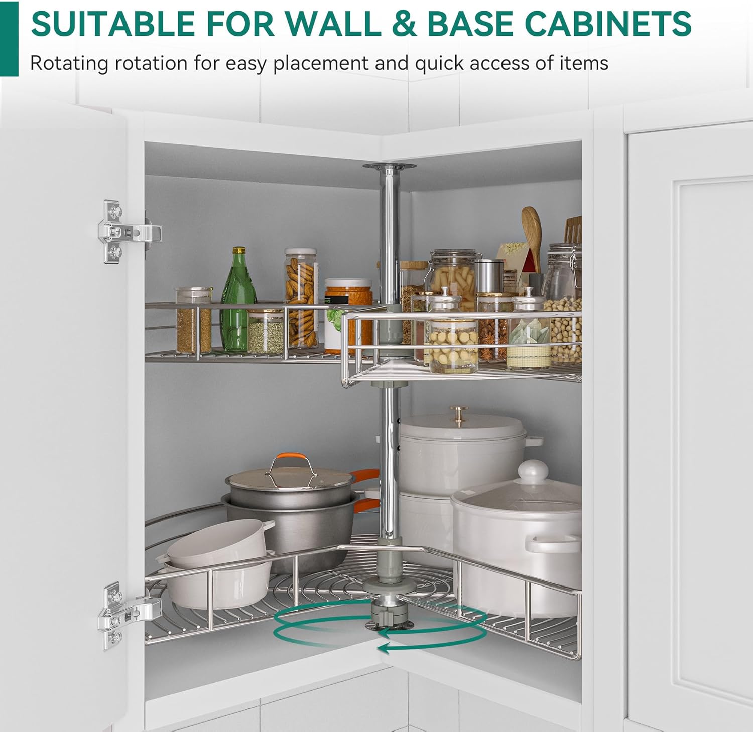 Woman accessing items from the installed YITAHOME Lazy Susan