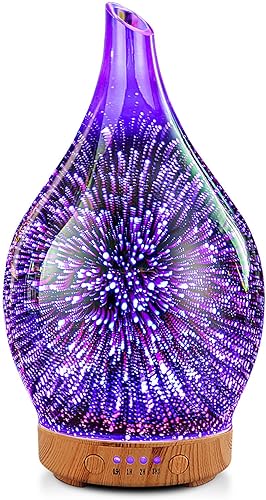 Porseme Difusor de aceite esencial 3D humidificador ultrasónico de aromaterapia de vidrio, apagado automático, ajuste del temporizador, libre de BPA