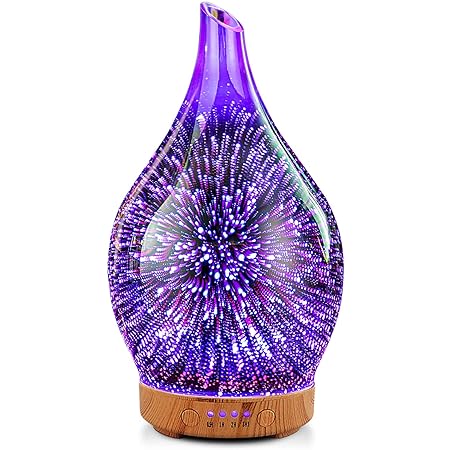 Porseme Aromadiffuser, 150 ml, handgeblazen glazen diffuser voor etherische oliën, luchtbevochtiger met timer, ultrasoon, coole mist, stil, 7 soorten led-lichtkleuren, waterloos, auto-off diffuser