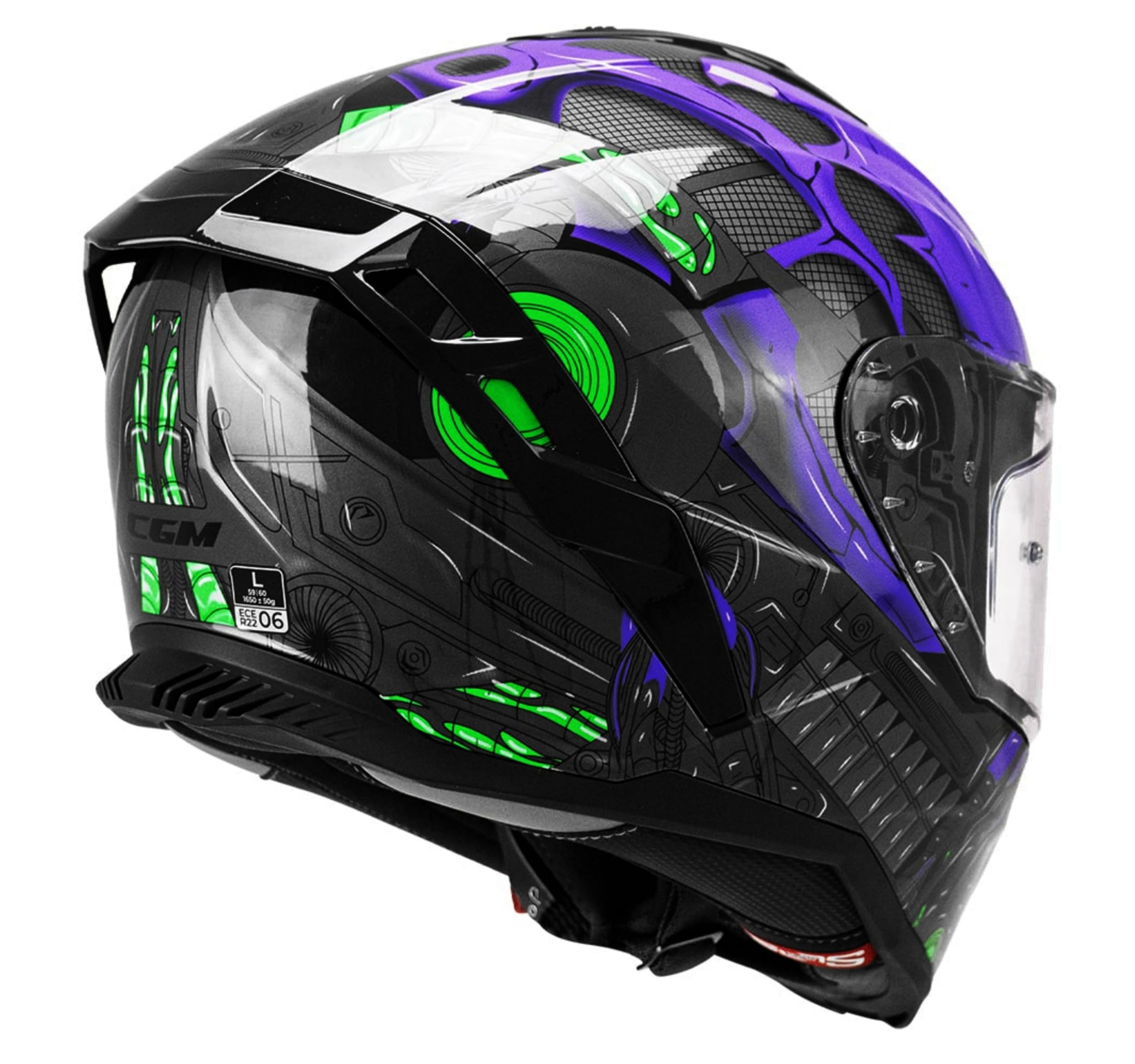 casco 363R SHOT VILLAIN Casco Integrale Moto, Nero Viola Verde Fluo, Taglia S