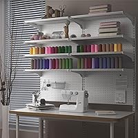 Vista 2 de JWX Standing Pegboard Shelf Unit, White Gaming Home Office Garage Cabinets with Metal Pegboard and 15 Pieces Organizer Tool Holders Frosted White