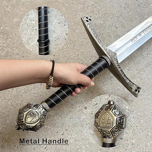 Miniatura 5 de Espada medieval de acero inoxidable de 44.7 pulgadas con placa de exhibición para colección, cosplay