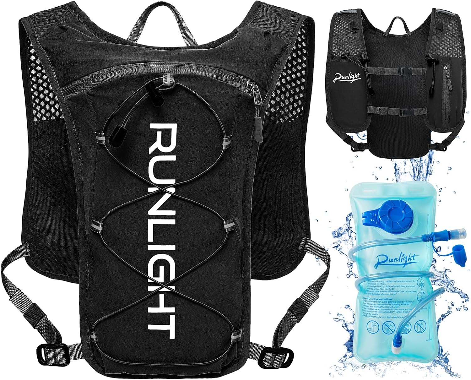 Chaleco para correr para mujeres y hombres, mochila ligera de hidratación con bolsa de agua de 1.5 litros, mochila hidráulica para senderismo,