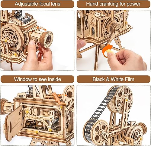 Miniatura 4 de ROKR Rompecabezas de madera 3D para adultos 183 piezas de modelo mecánico de madera para adultos proyector de película de regalo para adultos y