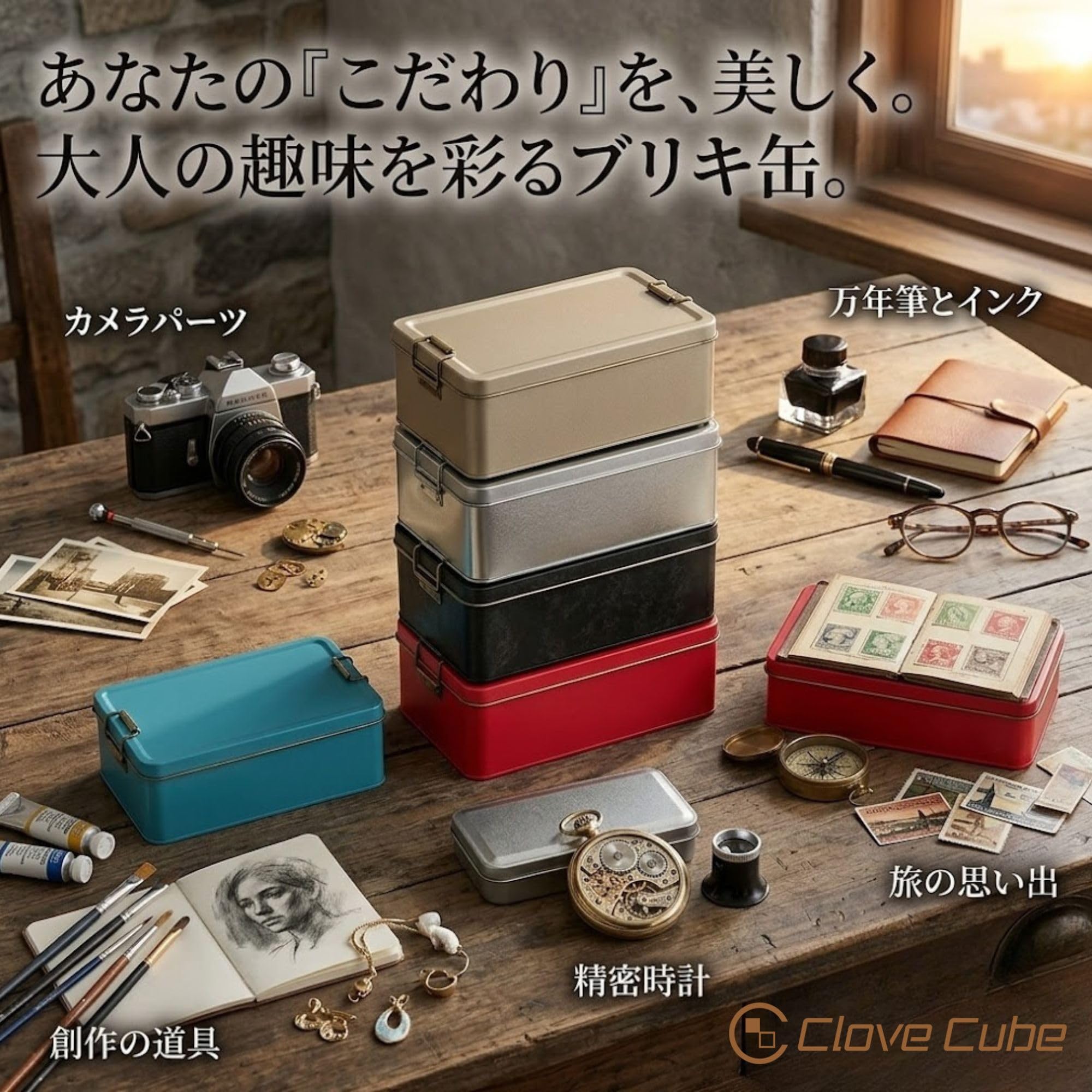 Amazon.co.jp: [Clove Cube]ブリキ缶 収納 蓋付き 小物入れ 缶ケース