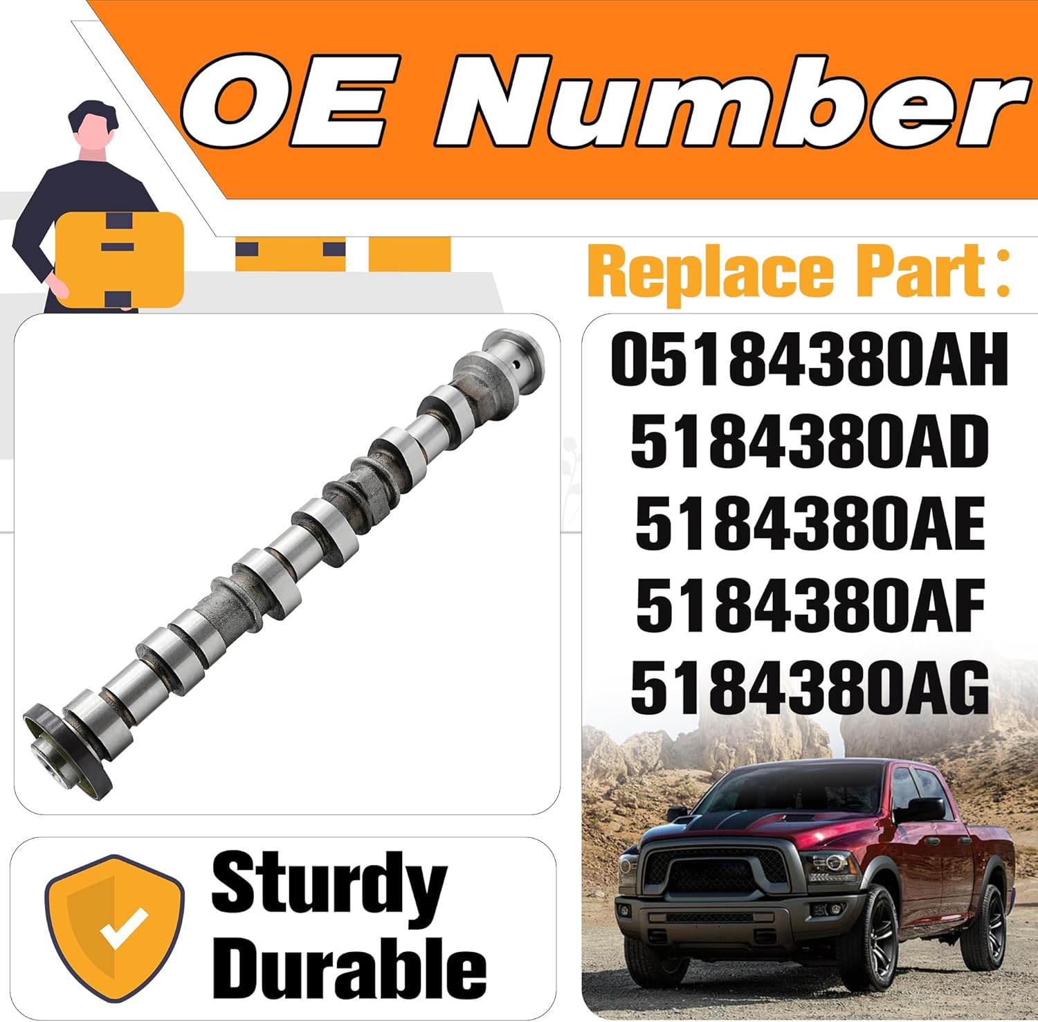 Right Side Intake Camshaft Compatible for Jeep for Dodge for Chrysler for Ram 3.6L V6 Models.Replace#05184380AH, 5184380AD. (5184380AG Right IN)