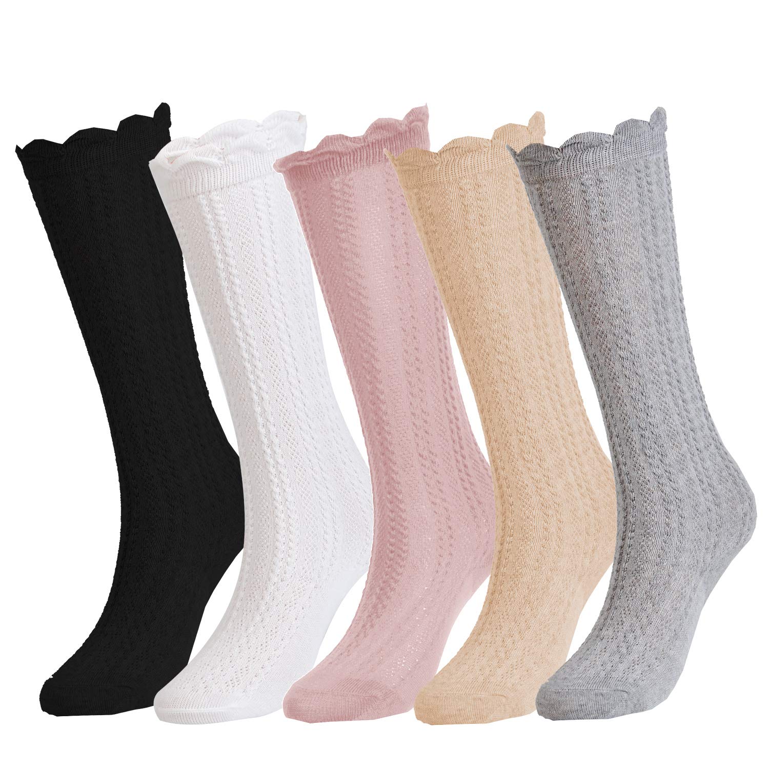 EPEIUS Baby Mädchen Kniestrümpfe Baumwolle Uniform Socken Tube Rüschen Strümpfe Neugeborene Säugling Kleinkind (3/5 Stück)
