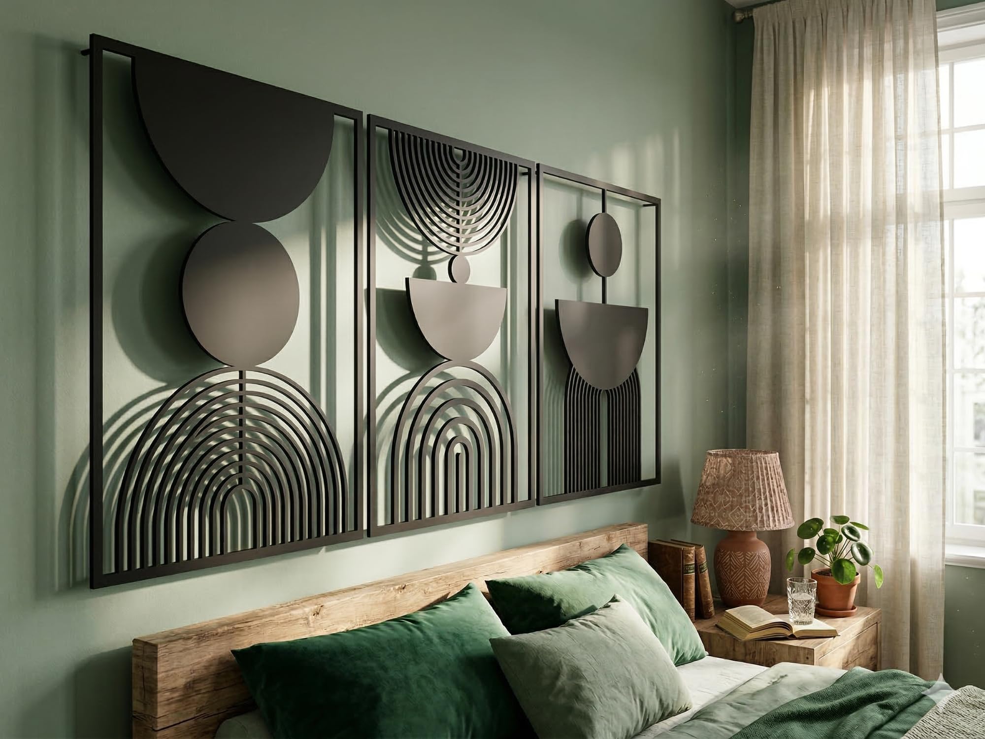 VAILLA - Juego de 3 decoraciones de pared bohemias de madera, decoración de pared geométrica, gran decoración de pared para dormitorio, sala de estar (Boho 15)