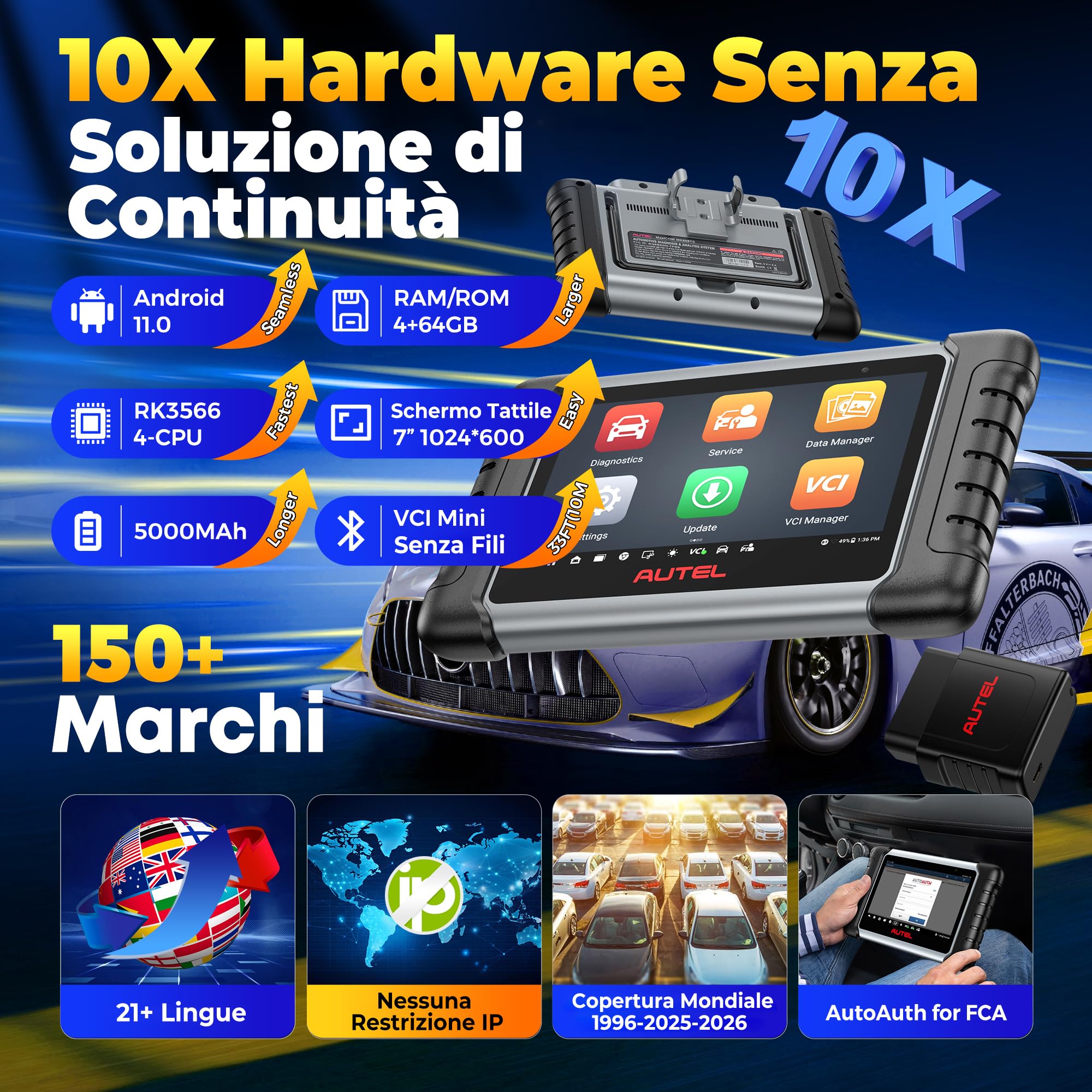 Autel MaxiCOM MK808BT PRO: 2026 Strumento Diagnostico Bidirezionale per Auto, Evoluzione di MK808S, MX808S, MK900 e MX900. Funzionalità pari al MK900BT, 3000+ Test, 28+ Servizi e Sistema Completo