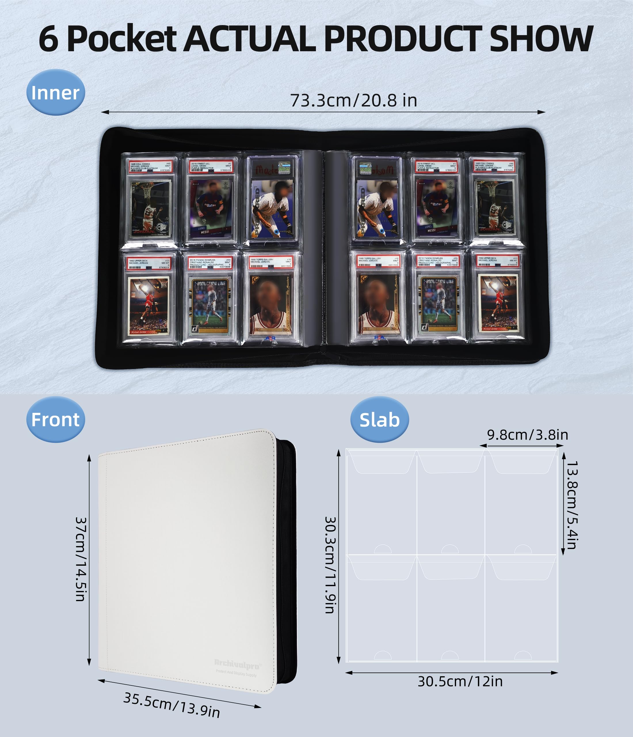 Carpeta de cartón de 60 grados de alta calidad, estilo comercial, álbum de tarjetas coleccionables compatible con PSA (blanco, 6 ranuras/páginas, 10 páginas)