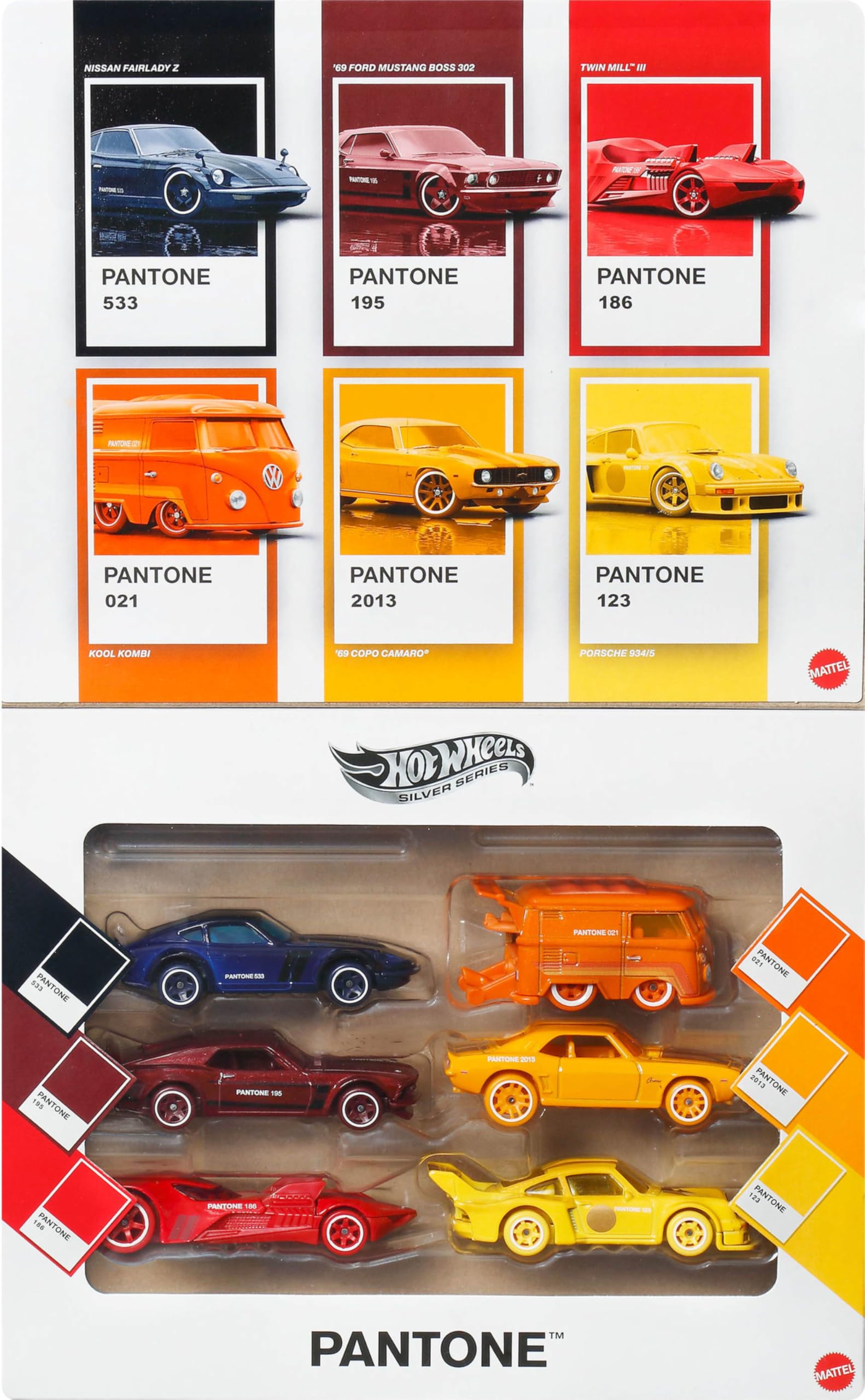 Hot Wheels Coffret Pantone, Voitures et Van en métal moulé à l’échelle 1/64 à Collectionner avec Couleurs Classiques et Emballage Artistique, JNK94