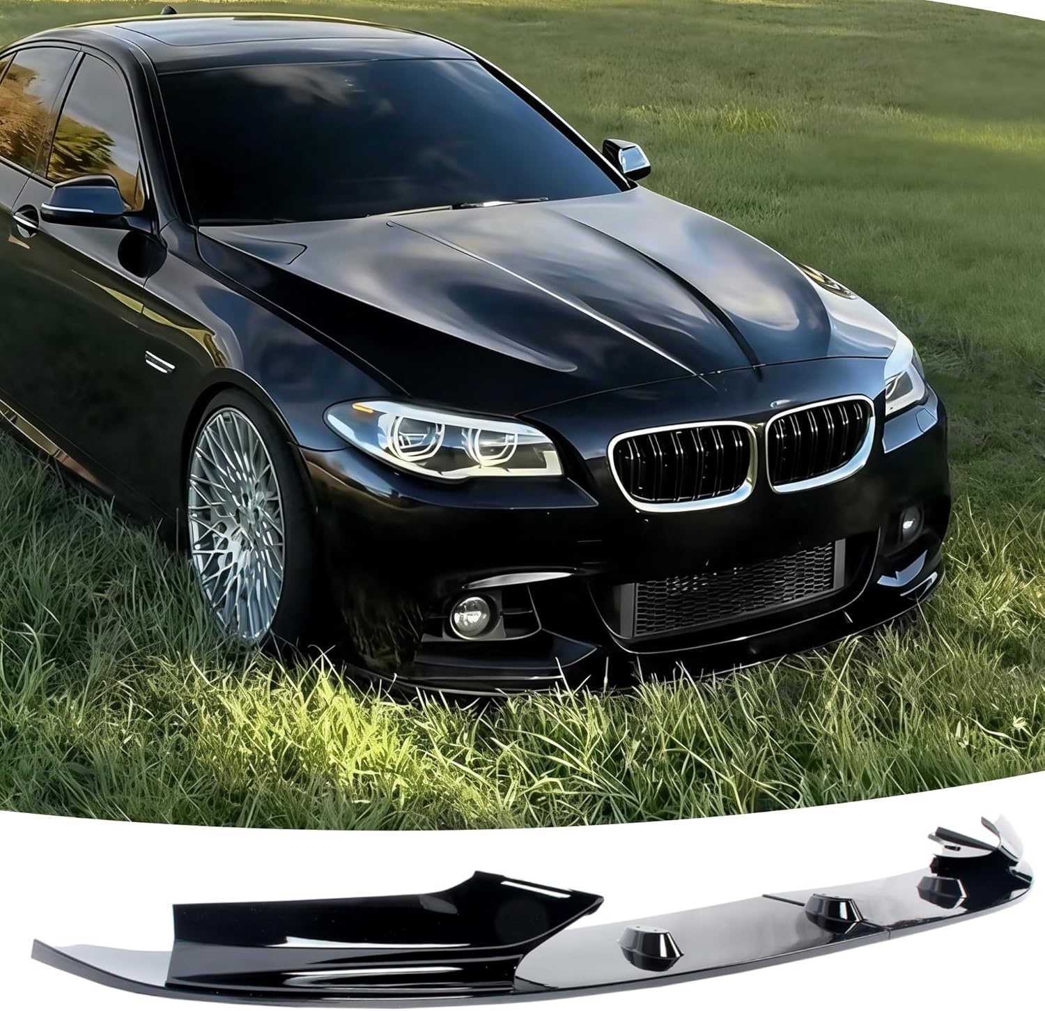 Front Bumper Lip Splitter Spoiler Compatible with BMW 5 Series 528i/ 535i/ 535d/ 550i/ F10 M Sport 2011-2016 (M Sport Model Only), Gloss Black 4pcs Air Chin Body Kit Exterior Accessories