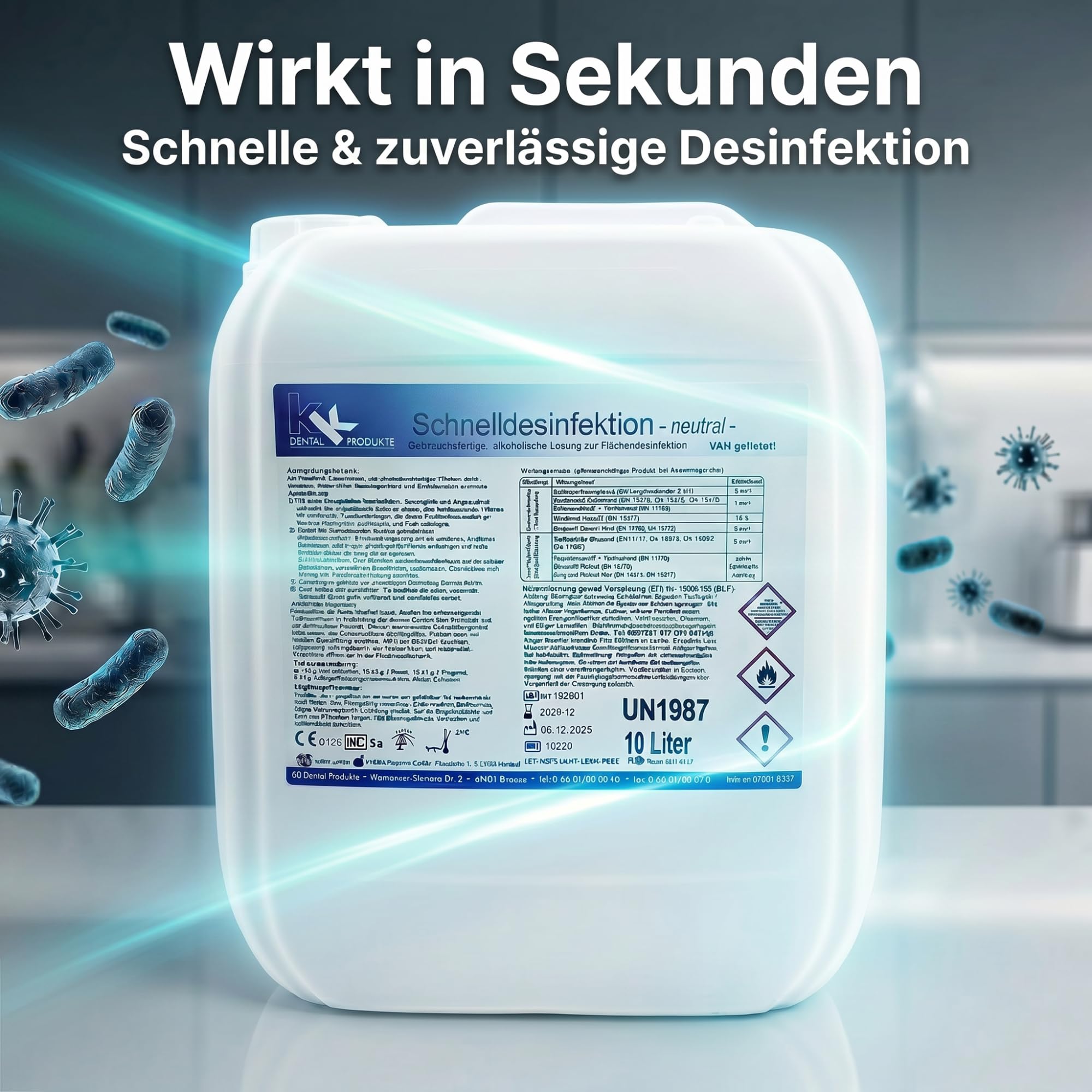 KK Schnelldesinfektion Duft Neutral – Hochwirksames Desinfektionsmittel 10 Liter für Flächen & Oberflächen – Wirksam gegen Bakterien, Viren & Pilze – Ideal für Haushalt, Praxis & Gewerbe