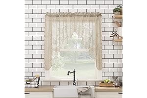 No. 918 Alison-Tr Floral Lace Sheer Rod Pocket Kitchen Curtain Swag Pair