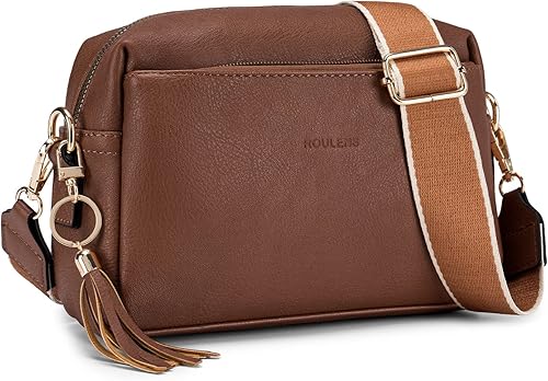 Roulens Cartera para mujer, de gran capacidad, de piel auténtica, plegable, con bloqueo RFID, tarjetero con bolsillo con cremallera