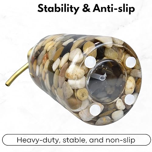 Miniatura 3 de Dispensador de jabón recargable hecho a mano para baño y cocina, dispensador de jabón de piedra Rocks con bomba de acero inoxidable dorado