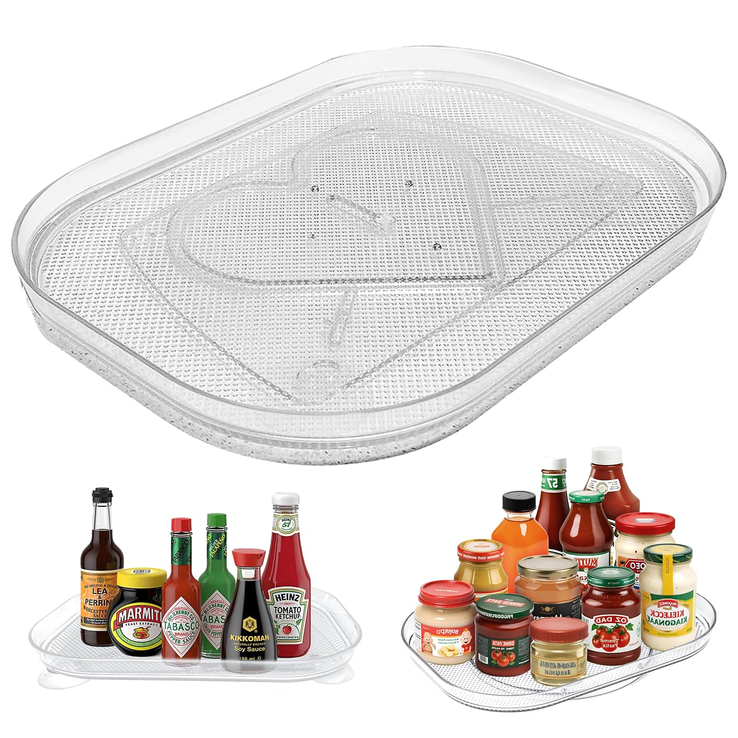 ARJDXDP Lazy Susan Étagère à épices rotative à 360° Support à epices Support de Cuisine sans perçage pour réfrigérateur, Cuisine, Salle de Bains, Commode, Porte-épices, etc, Transparente