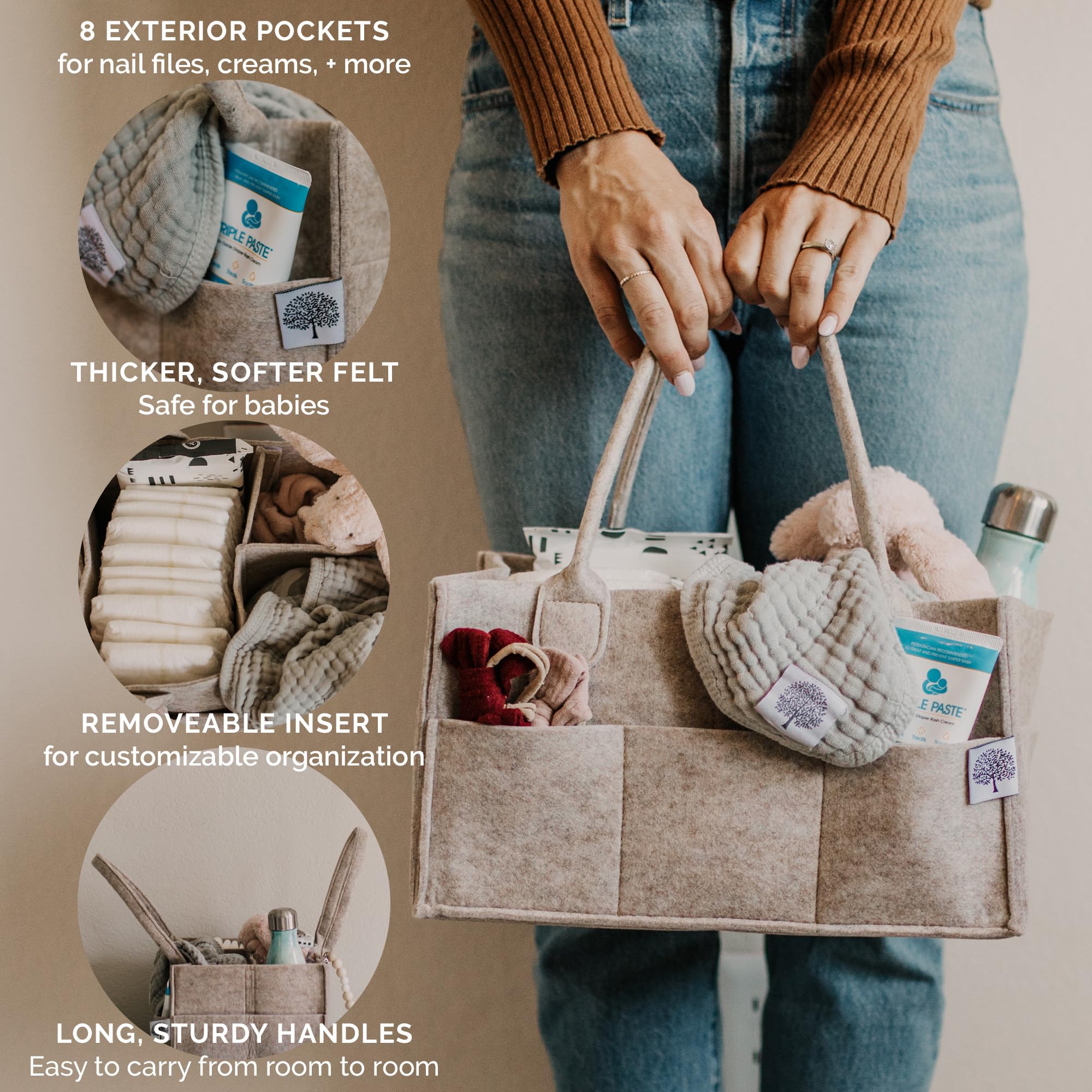 Parker Baby Co. Windeltasche – Aufbewahrungsbehälter für Kinderzimmer und Auto-Organizer für Windeln und Feuchttücher – Haferflocken, groß