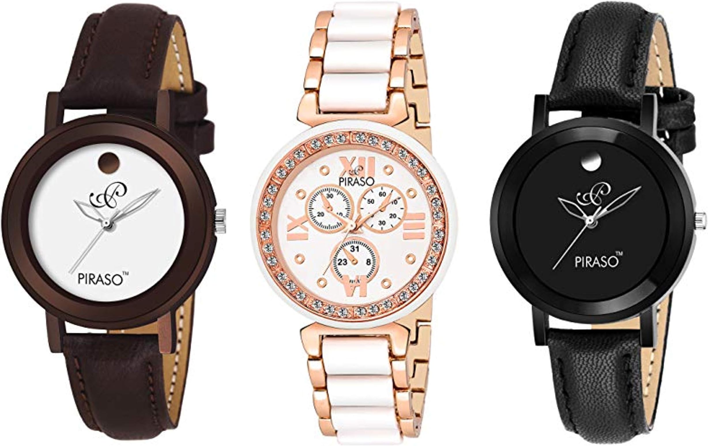 PIRASOTimes Combo Set of 3 Mavado Watches for Girls & Women- PW3-2552-BR-BK-GH