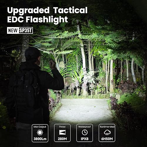 Miniatura 2 de sofirn SP35T Linterna táctica, 3800 lúmenes, linterna LED de bolsillo súper brillante, recargable con doble interruptor, resistencia al agua IPX8,