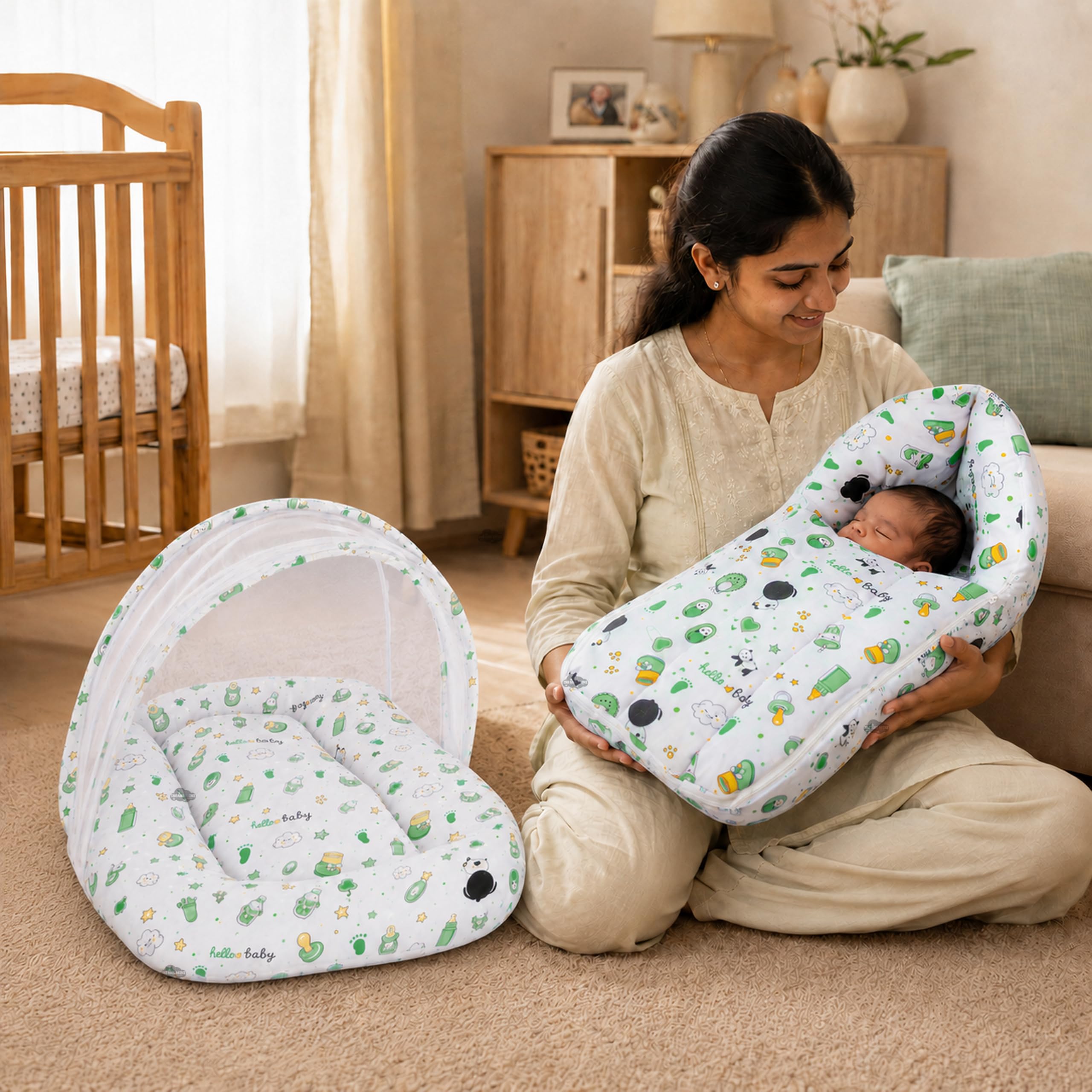 Panda Blue Baby Bedding Set - Sleeping Bag & Mosquito Net -22