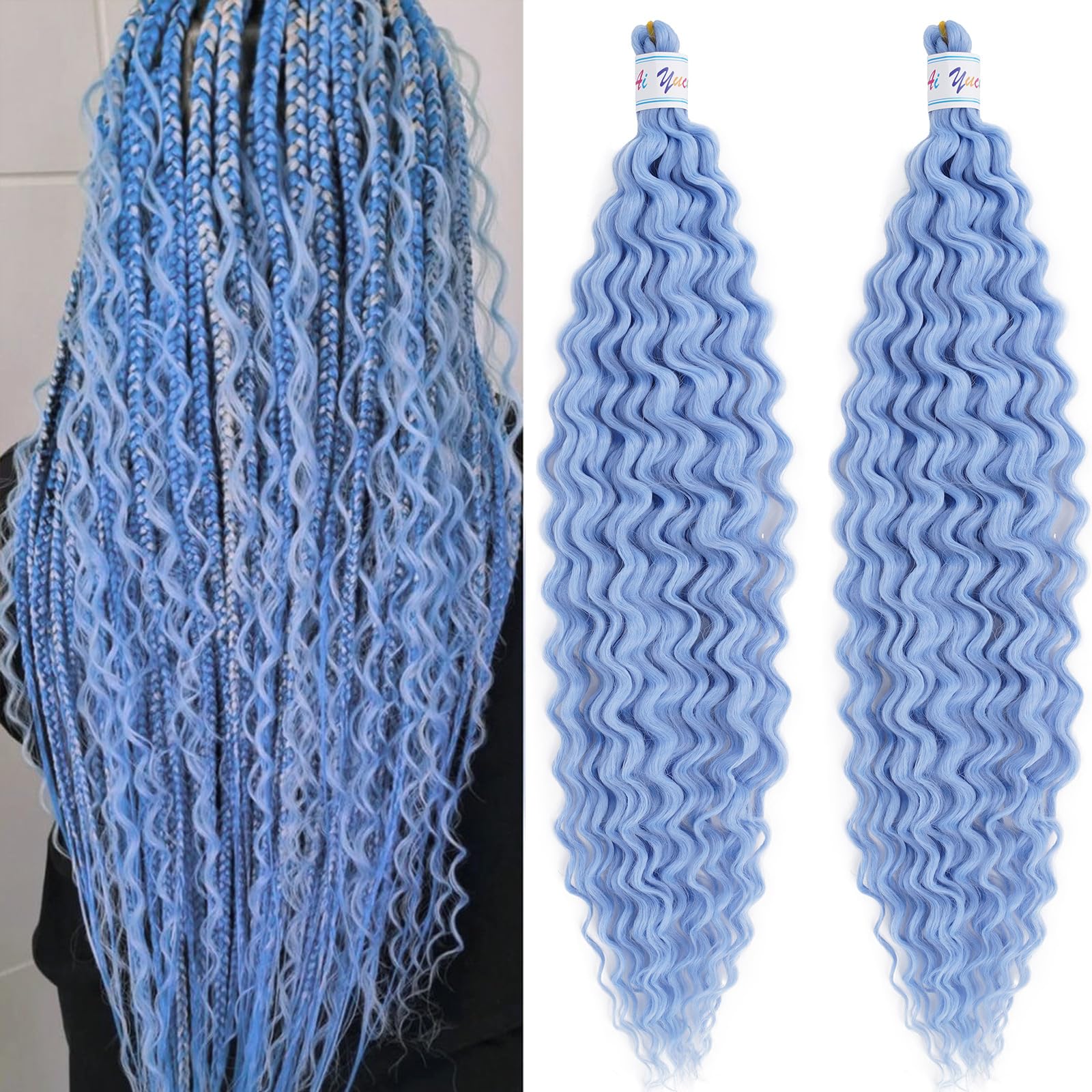 Ai Yuchen Deep Water Wave Braiding Hair Boho Hair for Braiding 24 Inch 2 Packs Wet and Wavy Curly Braiding Hair Ocean Wave Crochet Hair Boho Curls